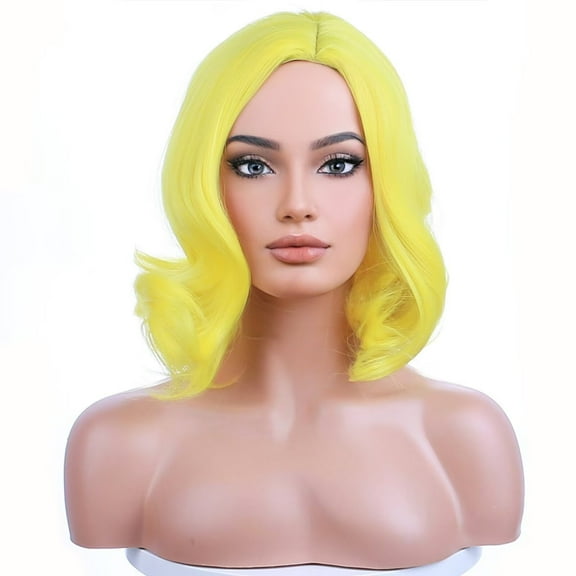 BERON Yellow Short Curly Wavy Bob Heat Resistant Synthetic Wigs for Women Girls Ideal for Costume Cosplay and Daily Weard