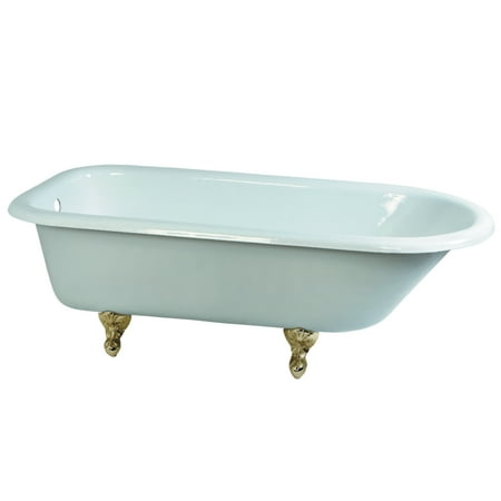 - Aqua Eden 67-Inch Cast Iron and Anti-Slide Roll Top Clawfoot Tub with Feet No Faucet Drillings, White/Polished Brass