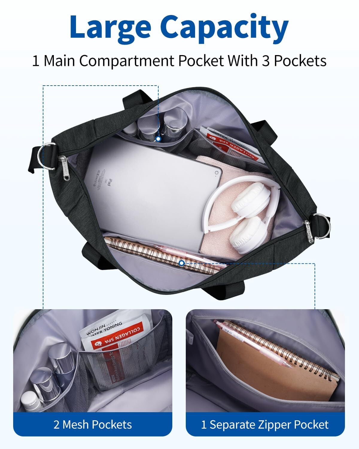 Travel Duffel Bag for Spirit Airlines Personal Item Bag 18x14x8 Underseat Carry on Cabin Bags Underseat, Expandable Weekend Overnight for Women Men