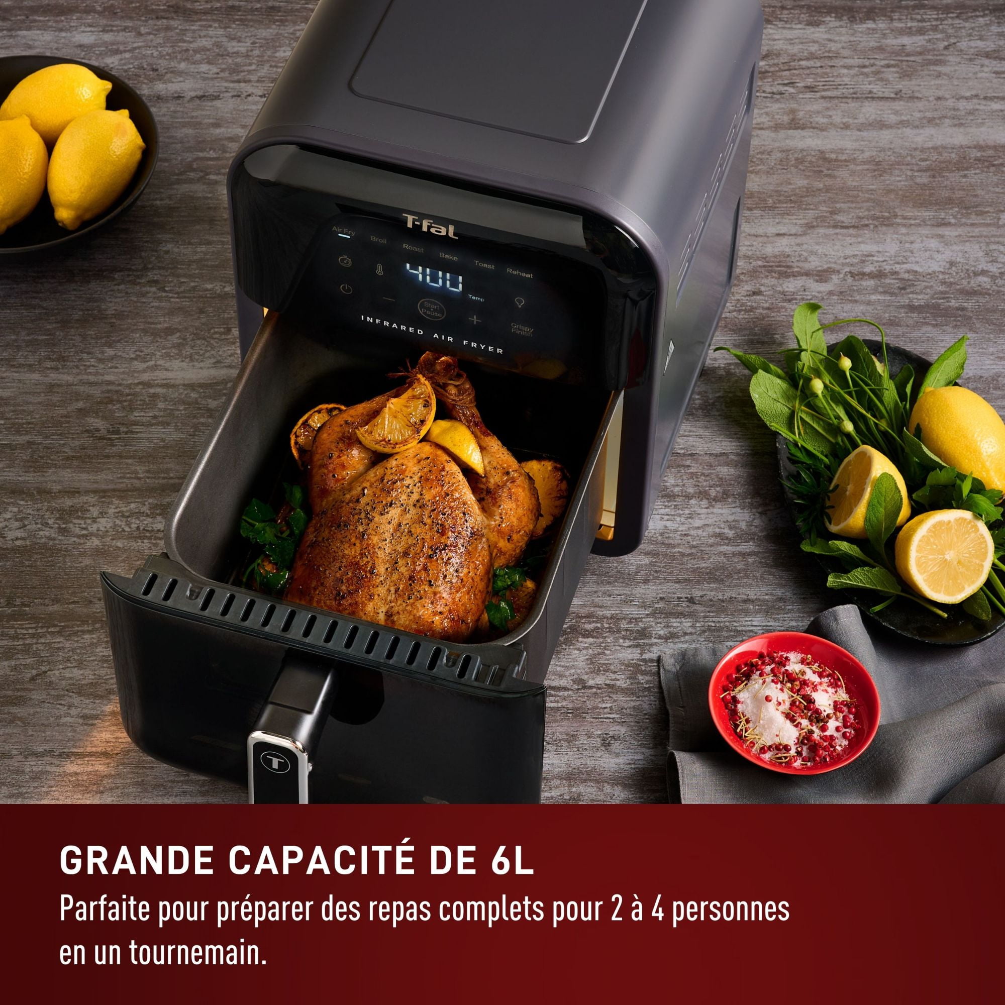 T-fal Infrared Air Fryer, Infra-Heat™ Technology, 7-in-1, 6L/6.3QT, No-Preheating, Faster, Juicier, Crispier, Graphite