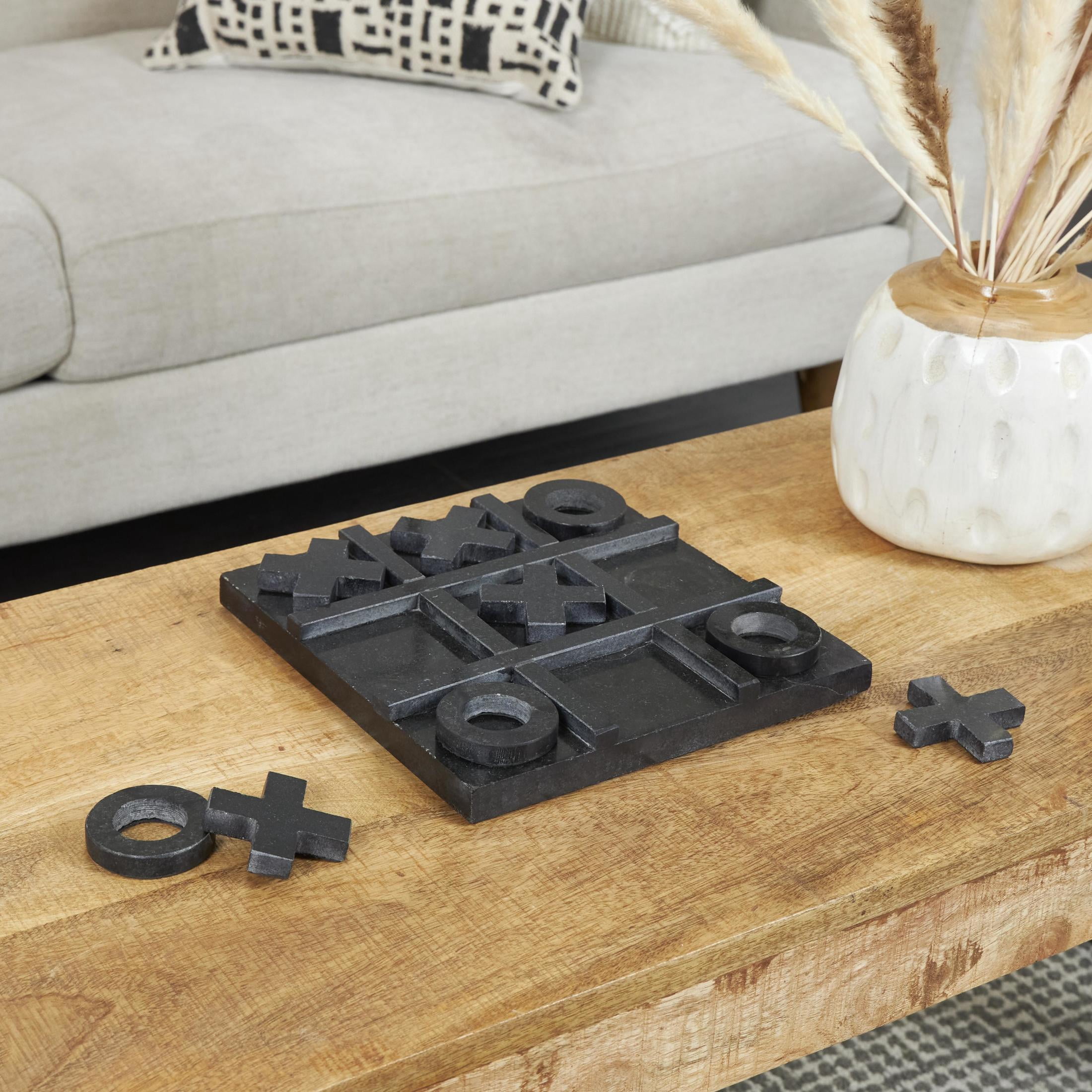 DecMode 9" x 1" Black Marble Tic Tac Toe Game Set, 1-Piece