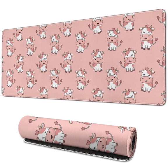 Long Mouse Pads for Desk,Pink Cow Pattern Desk Mats on Top Of Desks, Desk Mouse Pad Extra Large with 3mm Non-Slip Base and Stitched Edge for Gaming,Office,Work,Home 31.5"x11.8"