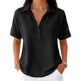 thumbnail image 2 of Dwellite Women Polo Shirts Short Sleeve Button Down Collared Golf Tee Business Casual Summer Work Tops Athletic Tennis Shirts Black XL, 2 of 5