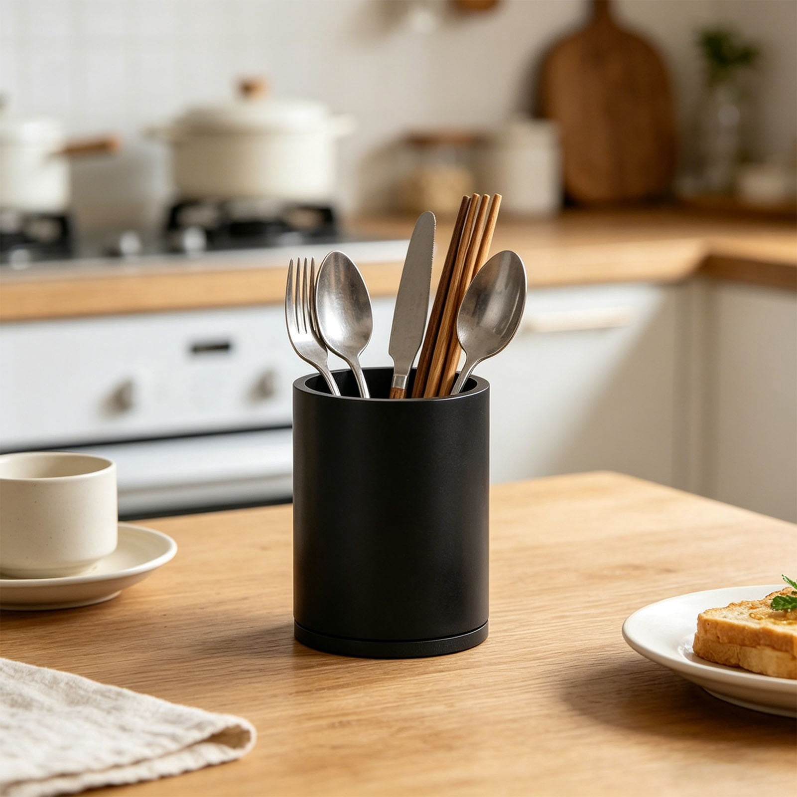 Wooden Utensil Holder, 360°Rotating Large Kitchen Utensil Holder for Spoons Kitchen Utensil Organizer,Utensil Crock, Farmhouse Kitchens Countertop Decor,7.48''x6.29"(C)