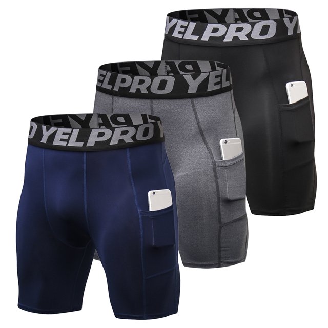 3-pack men's compression athletic shorts with pockets