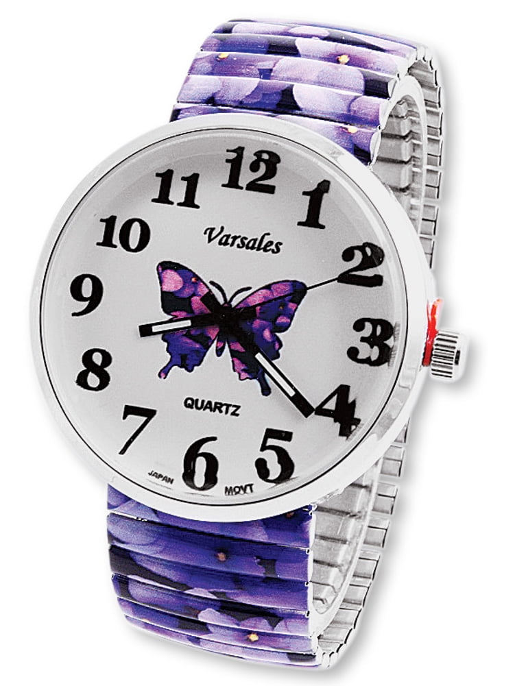 Collections Etc. Brightly Colored Butterfly Watch with Stretch Band
