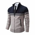 thumbnail image 4 of Miluxas Mens Full Zip Cardigan Sweater Casual Knit Stand Collar Cardigan Slim Fit Color Block Fall Winter Sweaters Khaki XL(XL), 4 of 8