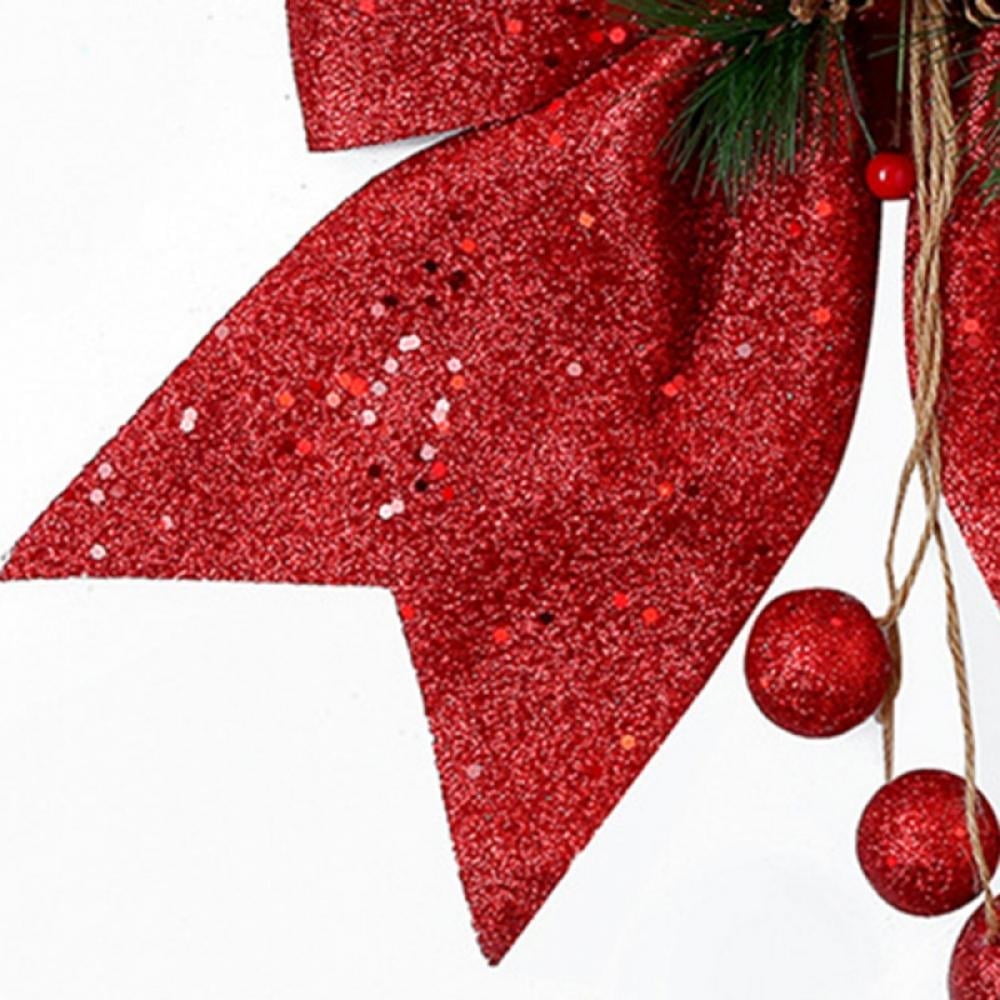 4pcs Christmas Decorative Bow Christmas Tree Glitter Bow Xmas Bows Ornament with Pinecone Red Bows for Wreath Garland Treetopper Christmas Party Gifts Home Indoor Decor 9.8 x 11.8in