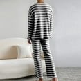 thumbnail image 5 of Ltctricy Lounge Sets for Women Striped Long Sleeve V Neck Ribbed Knit Tops and Flare Pants 2 Piece Pajama Sets with Pockets(Black,XX-Large), 5 of 6
