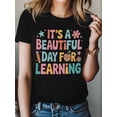 thumbnail image 4 of Women's T-Shirt It's A Beautiful Day for Learning Colorful Cartoon Short Sleeve Casual Tee Classic Crew Neck T Shirt for Women Black, 3XL, 4 of 7