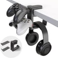 thumbnail image 1 of Soporte para auriculares y controlador para juegos de PC 3 en 1: soporte para auriculares con abrazadera ajustable, soporte para 2 controladores, brazo giratorio y organizador de cables, accesorio uni, 1 of 5
