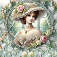 thumbnail image 5 of HELLOYOUNG Victorian Lady Metal Wall Art Round Vintage British Monarch Era Portrait with Lace Collar Parasol Pink Roses Green Foliage Home Decor, 5 of 11