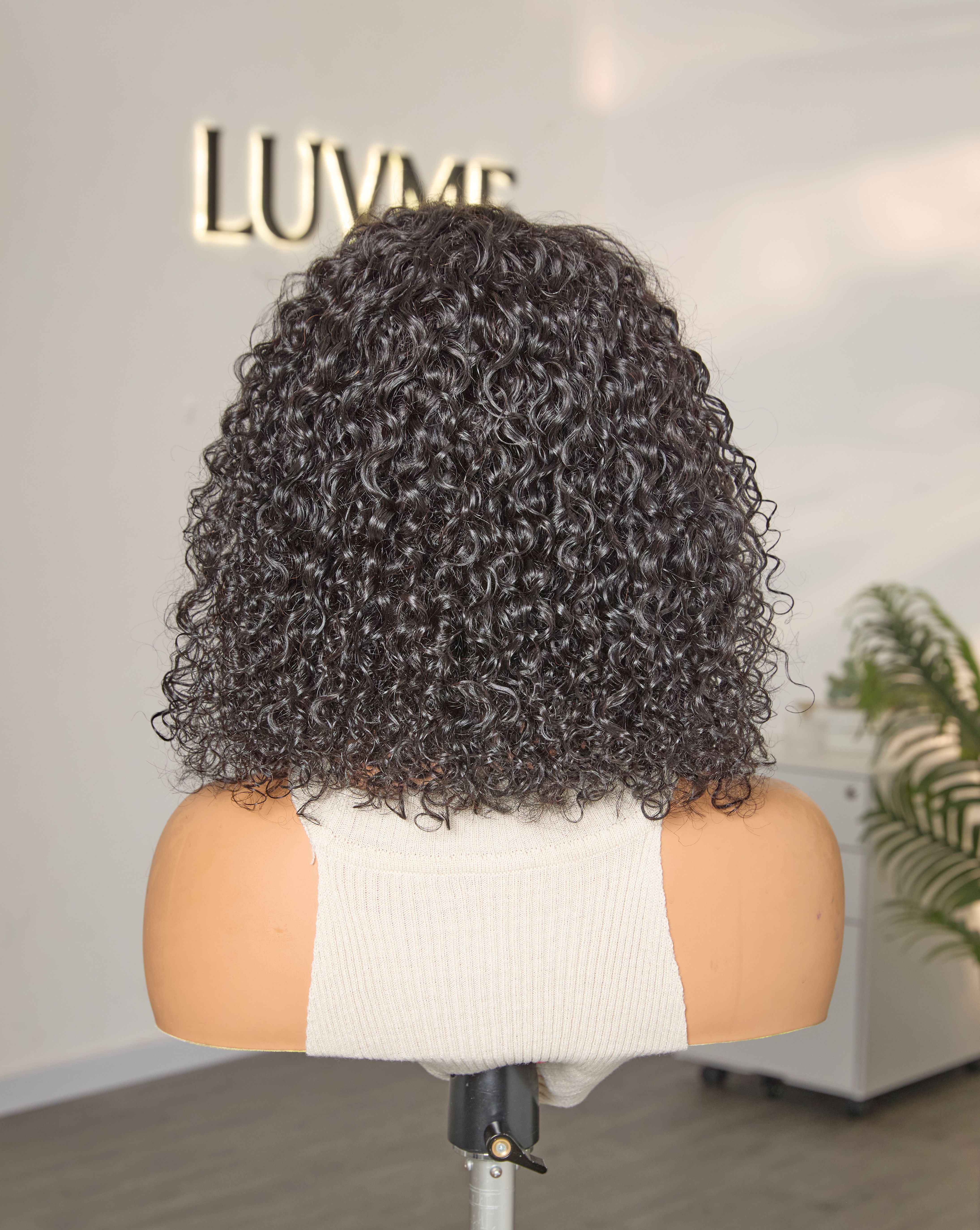 LUVME Wet and Wavy 5x5 Closure Pre-Cut Lace Water Wave Wig 12" Glueless Side Part Human Hair Wig Breathable Cap