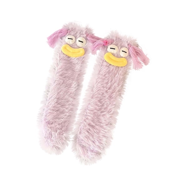 Socks for Women Solid Funny Cute Cute Big Eyes Thickened Warm Plush Middle Tube Socks