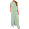 thumbnail image 2 of Women's Pants Womens Striped Jumpsuit Sleeveless Button Down Wide Leg Jumpsuit Rompers Pants With Pockets,Green Women's Casual Pants M, 2 of 4