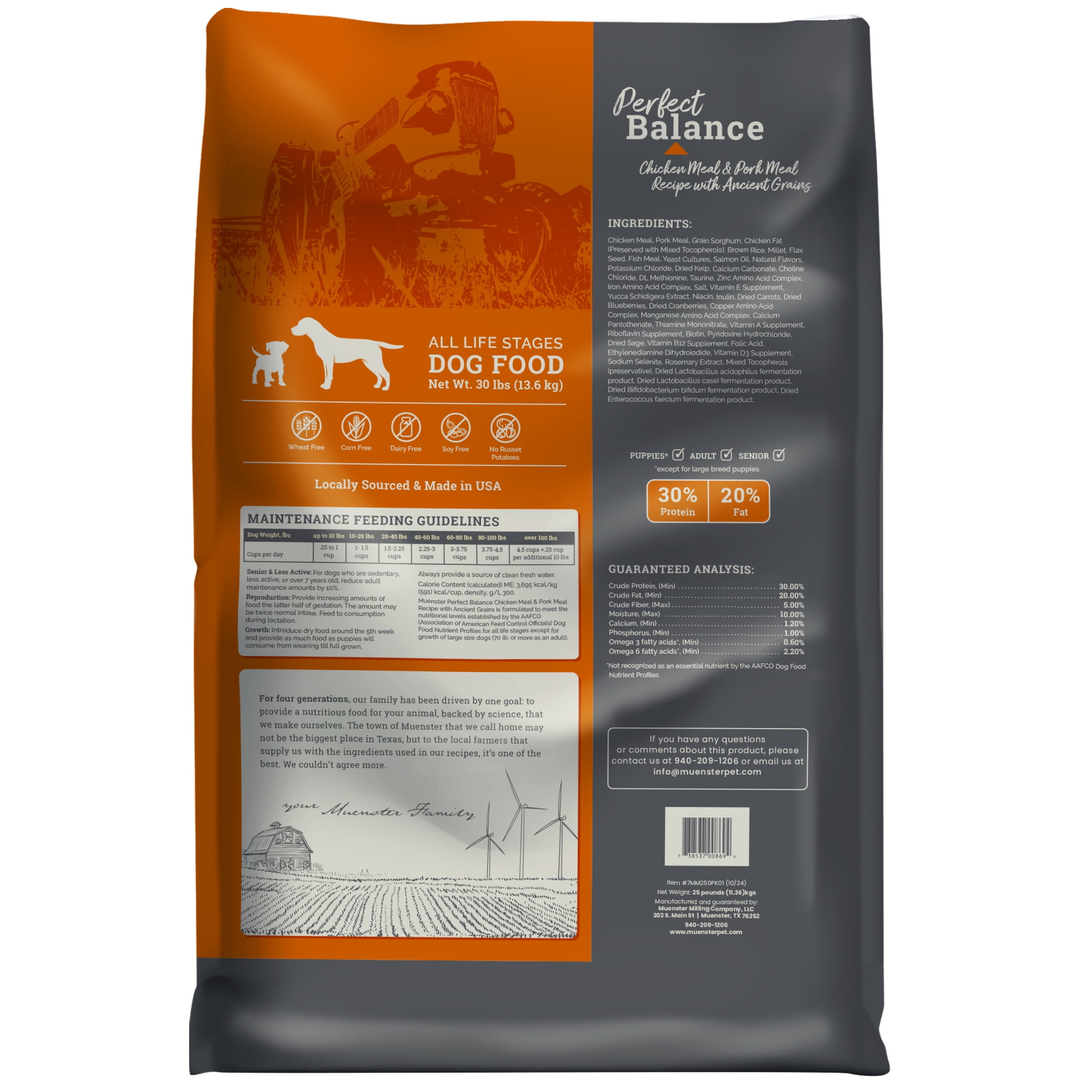 Muenster Perfect Balance Ancient Grains Chicken & Pork Dry Dog Food, All Life Stages, 25 lb Bag