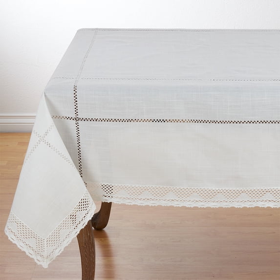 Elegant Embroidered Lace White Tablecloth (72"X72" Square)