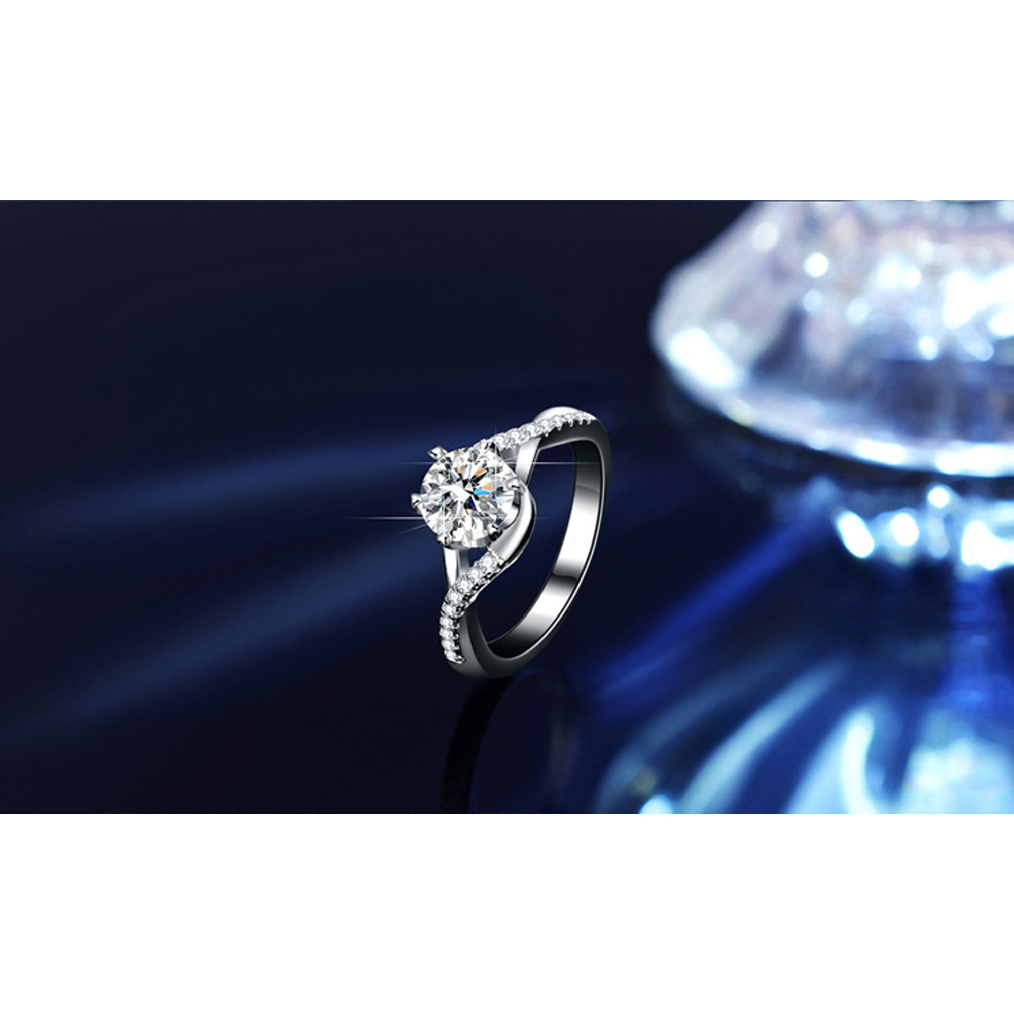 Center 1 carat 6.5mm Moissanite Engagement Rings Arc Winding White Gold Plated Silver Wedding Rings for Women with Adjustable Open