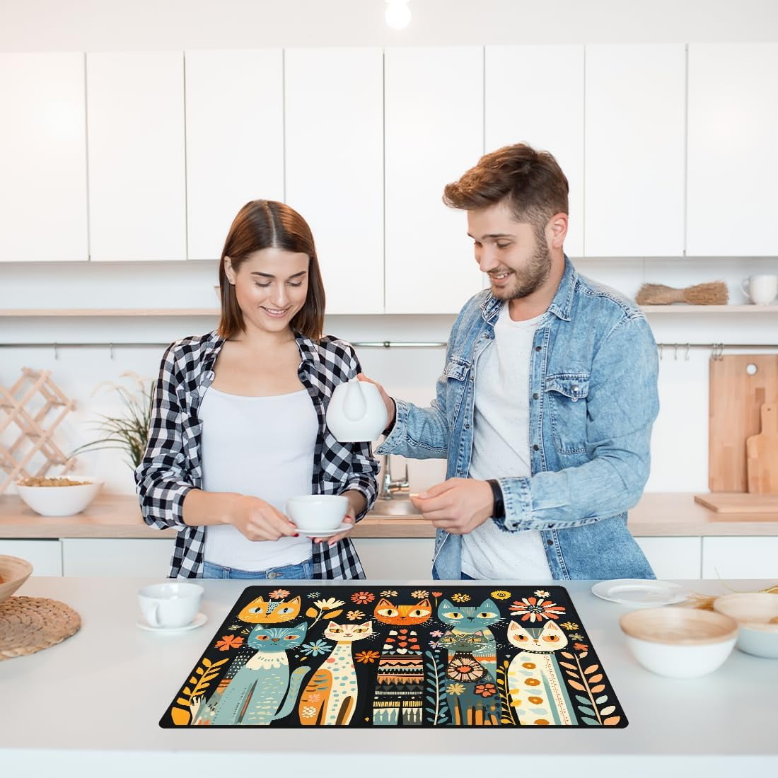 1set Electric Stove Cover 20.47x28.35" Stove Top Cover for Electric Stove Foldable Glass Cooktop Protector Non-Slip Top Protector Mat for Electric Stove Washer and Dryer (Cute Cat) Colorful