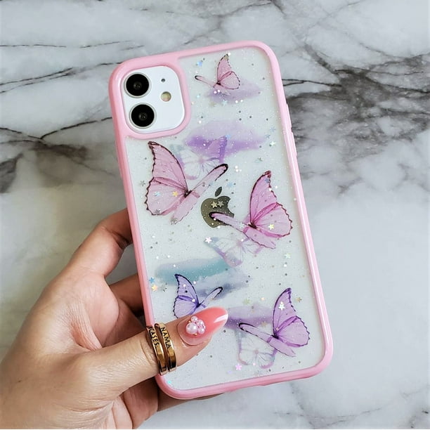Iphone 11 6 1 Clear Tpu Soft Butterfly Pink Holographic Glitter Sparkle Case Walmart Com Walmart Com