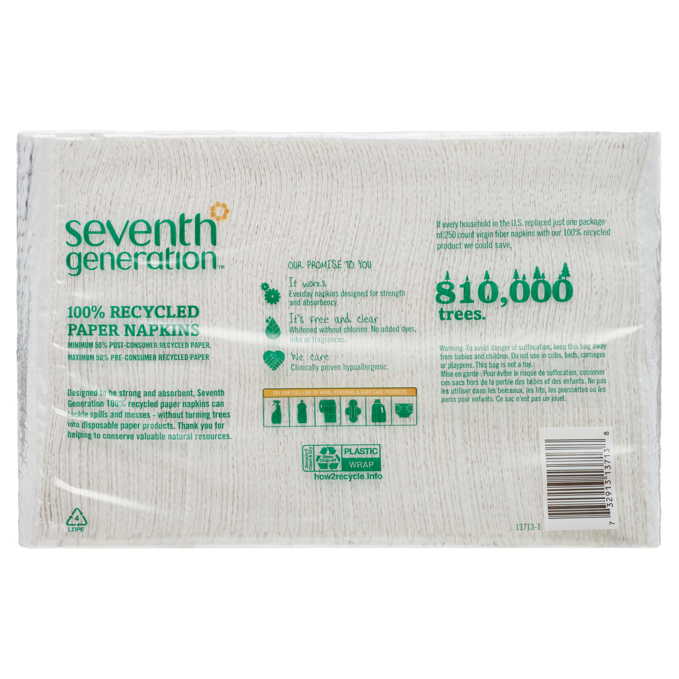 Pack of 1 Seventh Generation SEV13713 SEV13713PK-Seventh Generation 100% Recycled Napkins Fоur Расk 