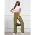 thumbnail image 3 of Chiclily Women's Wide Leg Pants High Waisted Cargo Pants Army Green XL Long Straight Bussiness Work Trousers with Pockets, 3 of 6