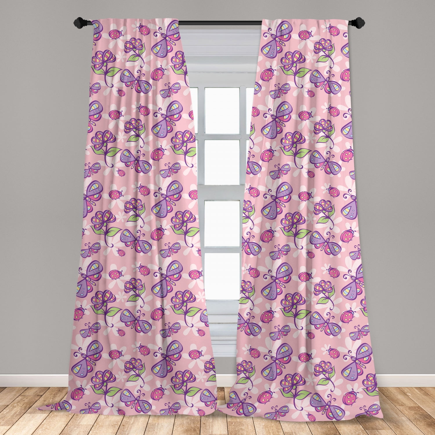 Pink Curtain Girls Ruffle Panel Bedroom Nursery Drape Window Covering Treatment 