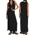 thumbnail image 3 of ZAXARRA Women's Summer 2 Piece Outfit Set V Neck Button Crop Tank Top Vest Bodycon Maxi Long Skirt Waffle Knit Dress, 3 of 8