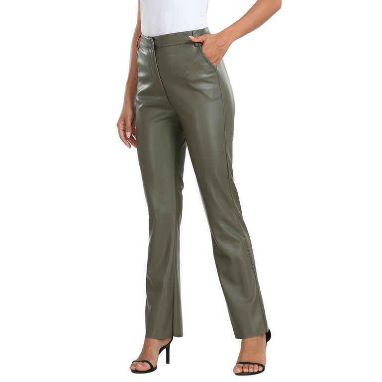HDE Women's Faux Leather Pants High Waisted Trousers with Pockets