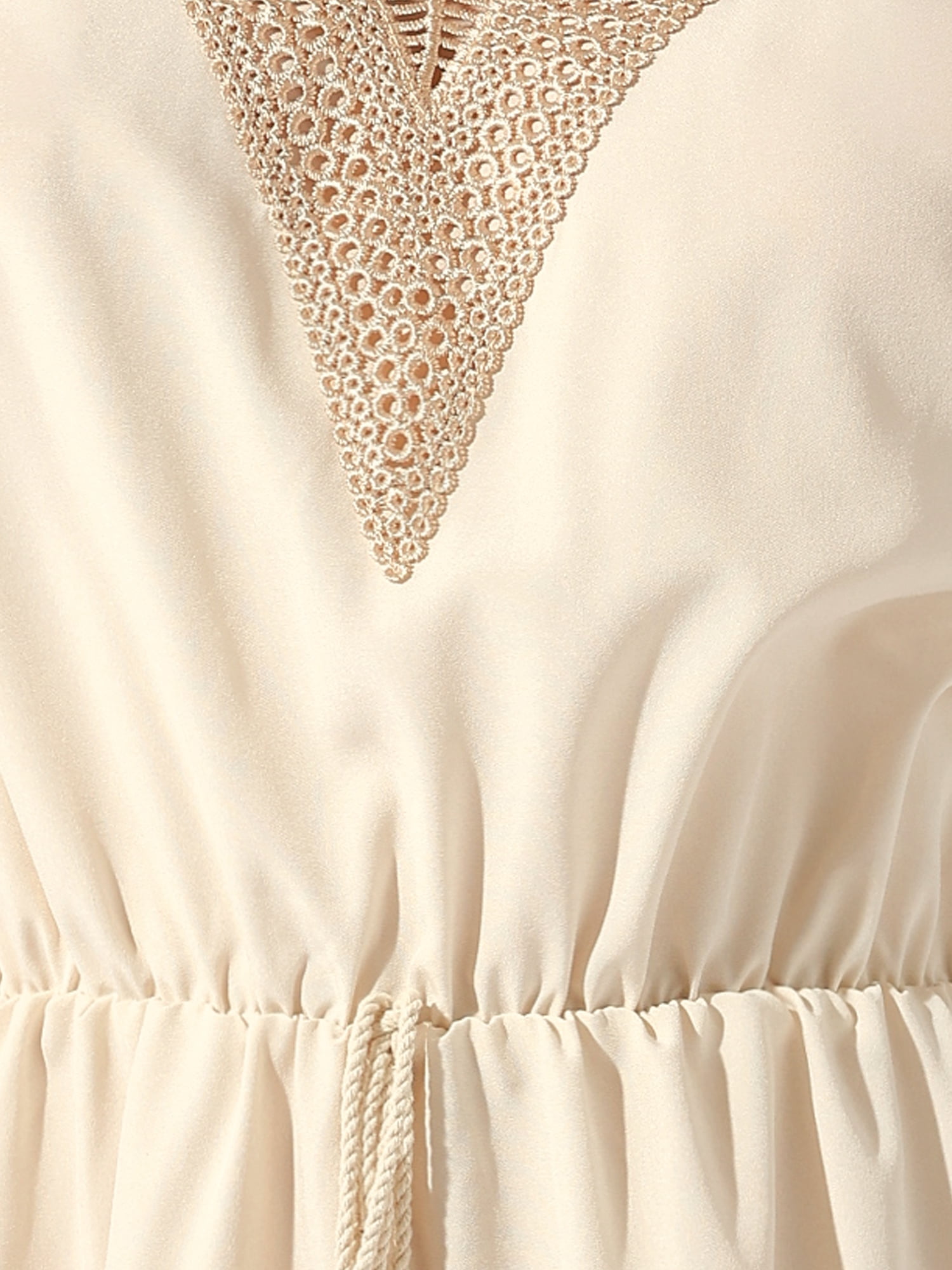 DARING DIVAr Boho Crochet Trim V Neck Tassel Casual Dress S Beige