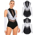 thumbnail image 2 of iiniim Women Sparkle Latin Jazz Dance Outfit Sleeveless Gymnastics Leotard with Gloves Sequins Dance Clothes Silver S, 2 of 7