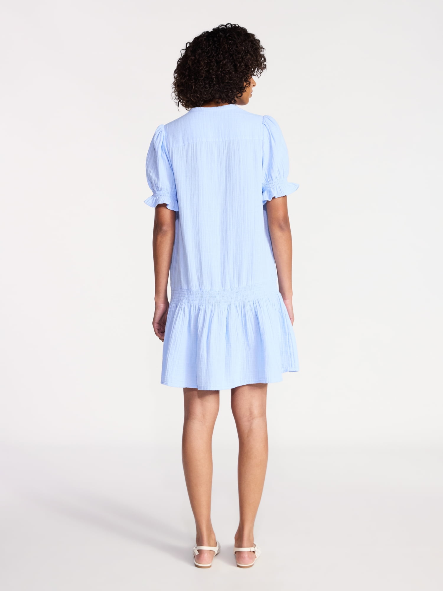 Time and Tru Women's Cotton Double Cloth Mini Dress with Drop Waist, Sizes XS-XXXL