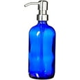 thumbnail image 4 of Imperfect Cobalt Blue Soap Dispenser with Stainless Metal Pump and Non Slip Coaster - Blue 16 ounce Glass Lotion Bottle, 4 of 8