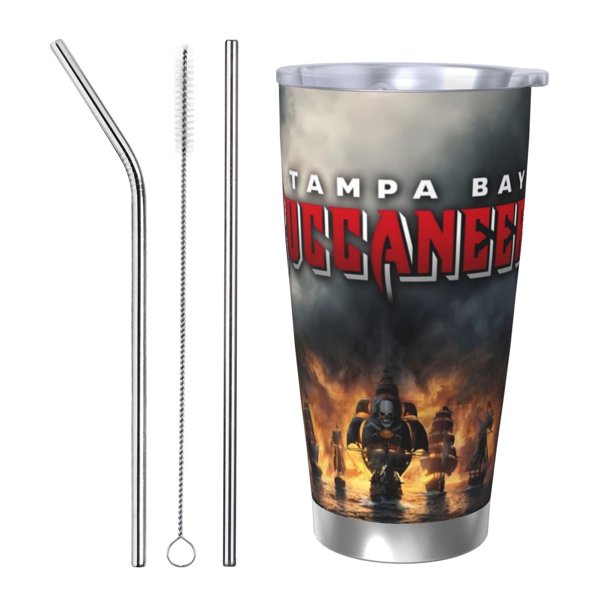 Taza térmica duradera de acero inoxidable 304 con tapa y pajita con temática del equipo de fútbol de los Buccaneers Taza térmica de acero inoxidable de 20 oz Taza para automóvil Adecuada para bebidas