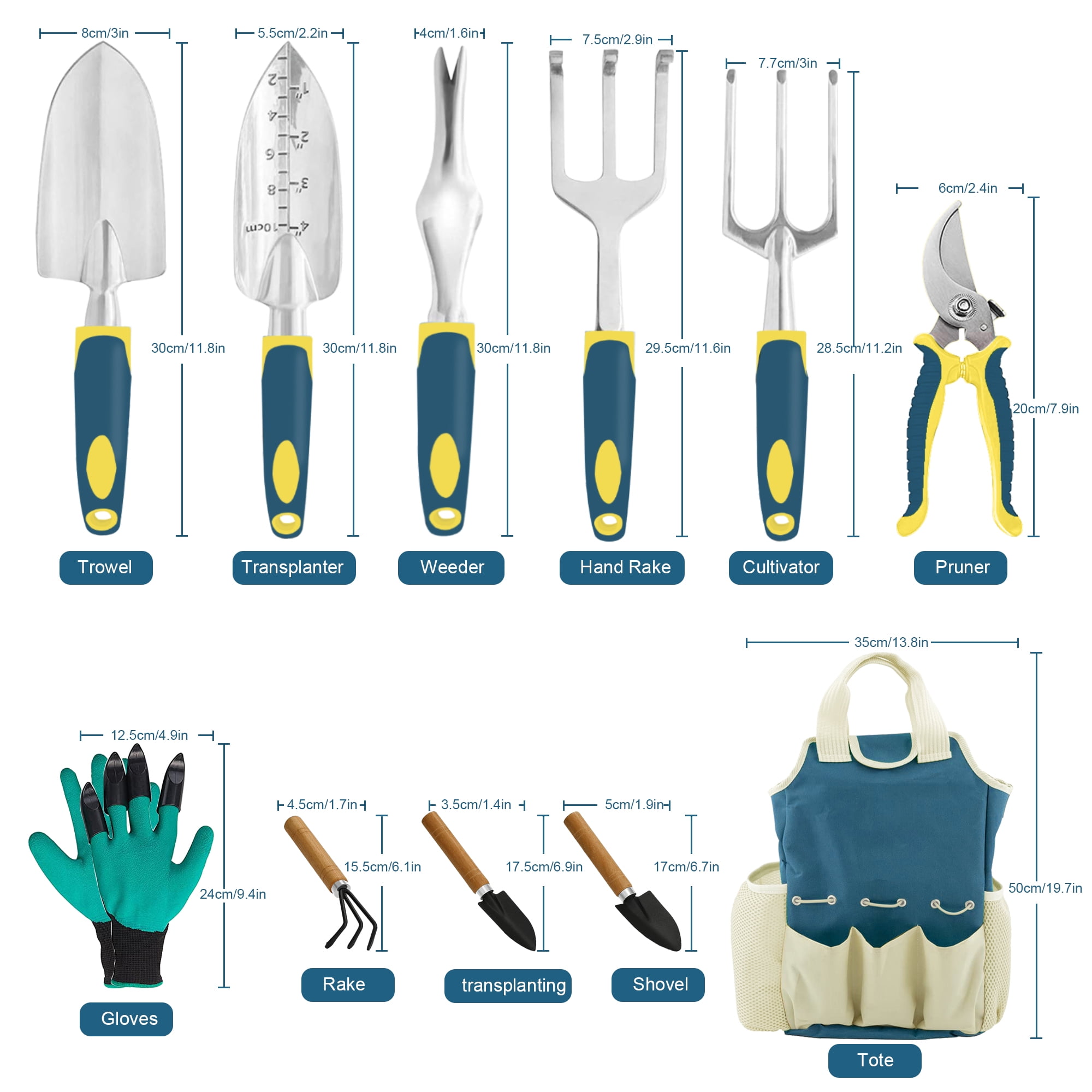 GardenHOME Garden Tool Set-11 Pcs,Succulent Tools Set Included, Heavy Duty Aluminum Gardening Tools,Ergonomic and Non -Slip Handle,Gloves,Gardening Tool Bag,Gardening Tools