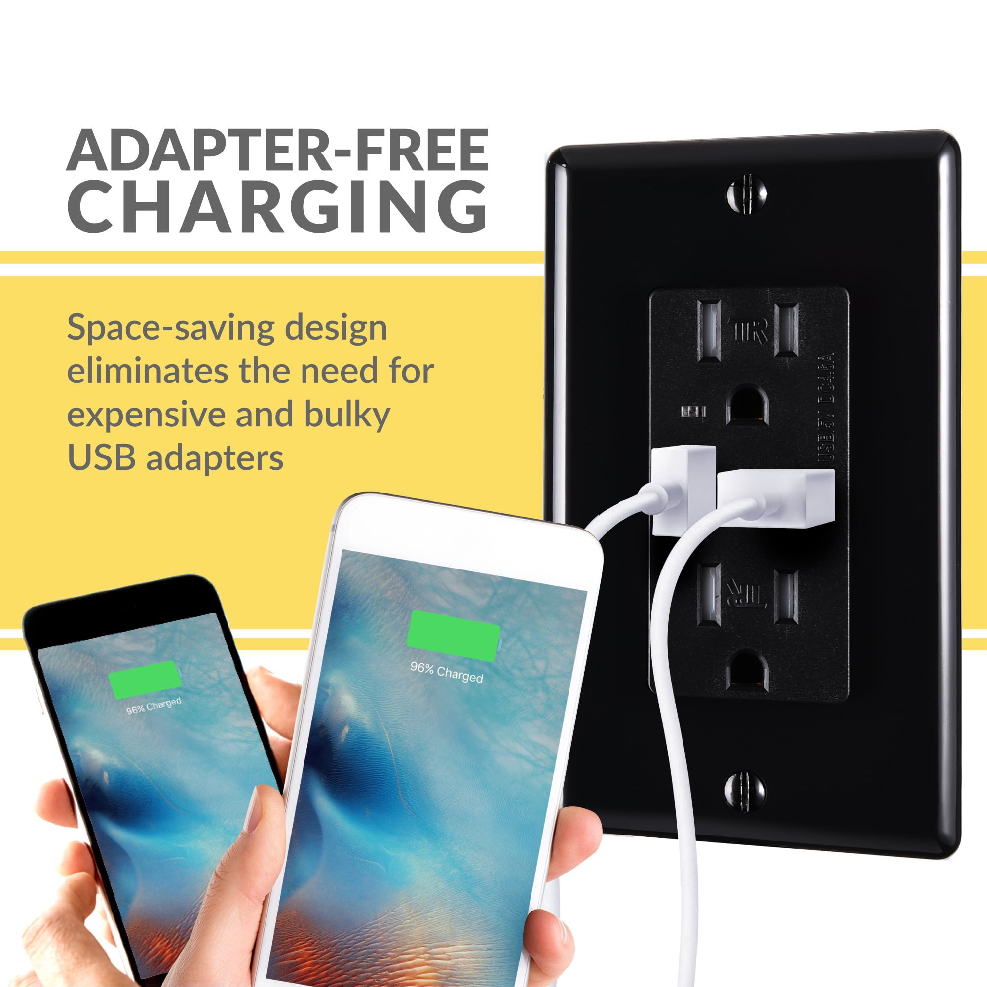 Faith 4.6A USB Outlet and 15A Decorator Tamper-Resistant Duplex Receptacle with Wall Plate, Black, 2-Pack