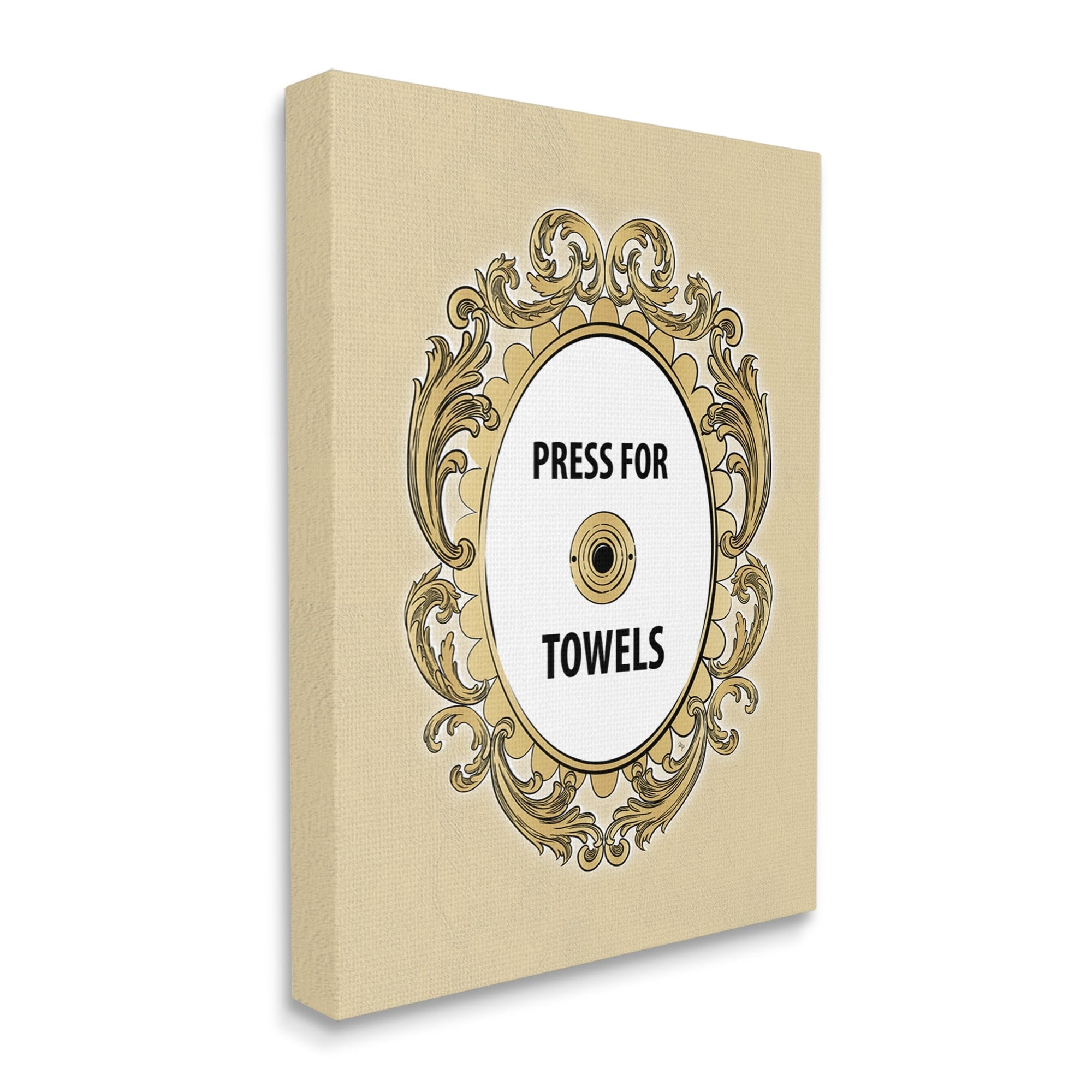 Stupell Industries Press For Towels Ornate Bell Typography Painting Gallery Wrapped Canvas Print Wall Art