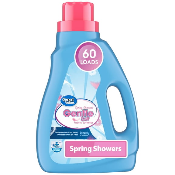 Great Value Gentle Soft Fabric Softener, Spring Showers, 44 FL OZ, 60 Loads, Compare to the Softening of Downy®