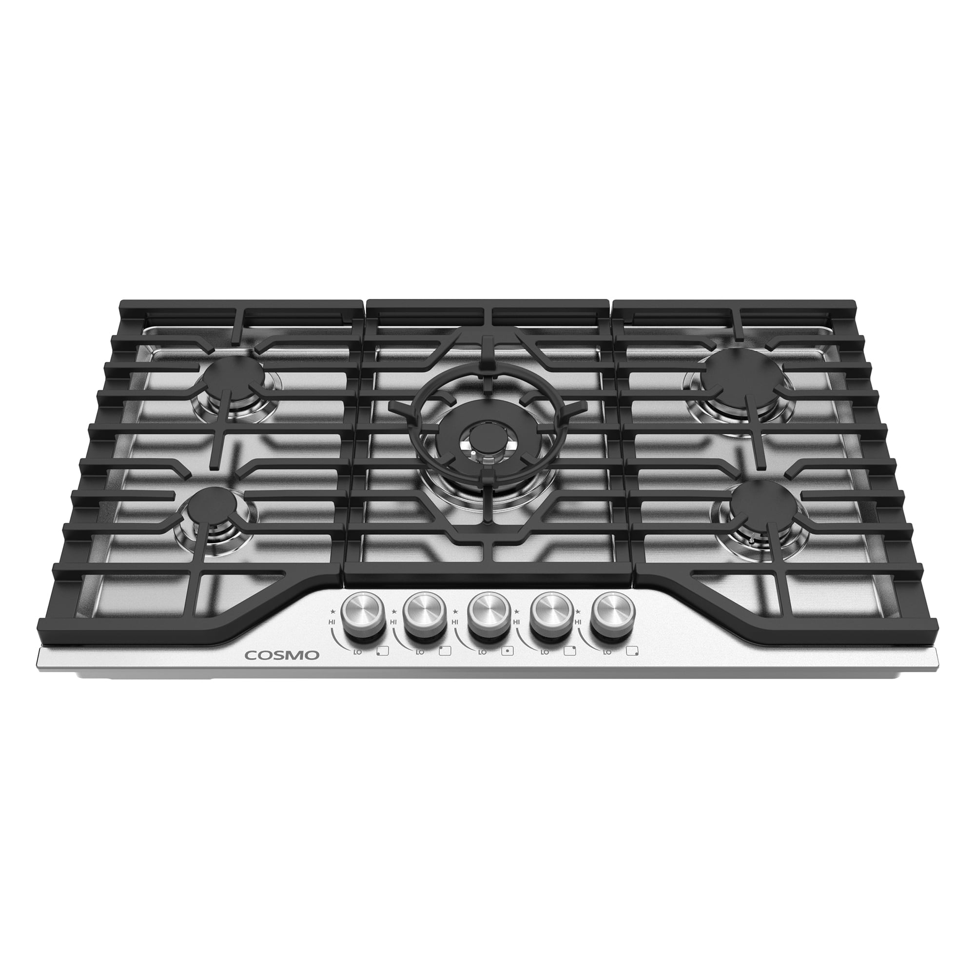 Cosmo 36 in. Vista Collection Drop-in Gas Cooktop with 5 Burners, Metal Knobs in Stainless Steel