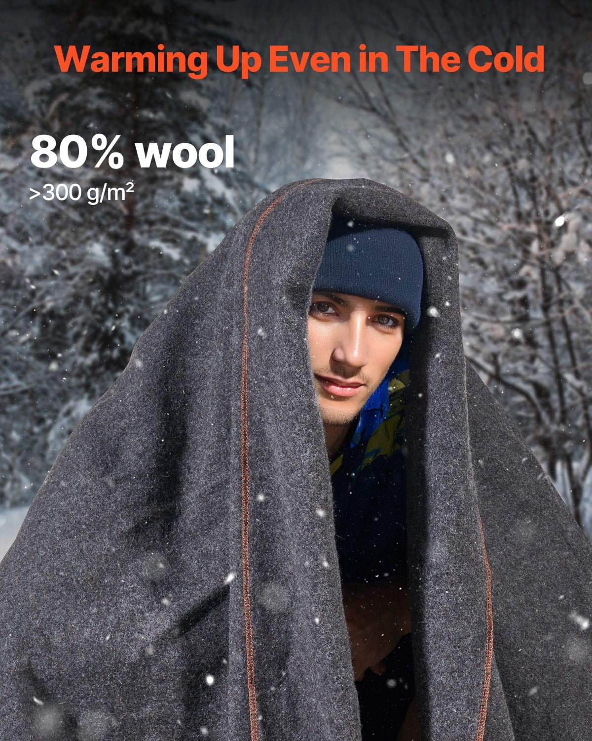 Wool Camping Blanket 64x88 Inch 80% Wool Blend Flame Retardant V-0 for Outdoor Hiking Camping