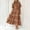 Brown, variant on Blmnix Casual Women Dresses Brown Short Sleeve Pretty Long Solid Pleated Ruffle Peasant Elegant Teens Dresses