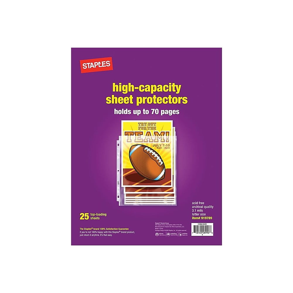 Staples High Capacity Sheet Protectors 25/Pack (15944) 919789 Walmart
