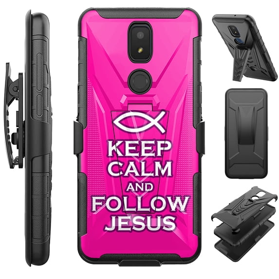 Compatible with Cricket Icon 3 | Cricket Splendor | AT&T Motivate 2 | AT&T Motivate 3; Hybrid Luxguard Holster Phone Case Cover (Pink Follow Jesus)