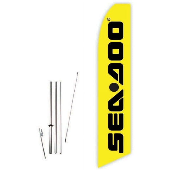 Sea Doo Yellow Super Novo Feather Flag - Complete with 15ft Pole Set and Ground Spike