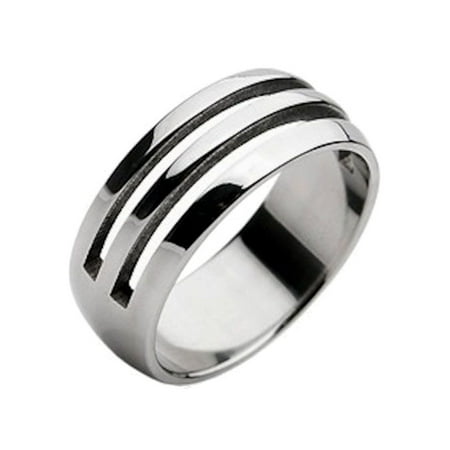 Double Ring Slot - 8mm Stainless Steel Double Slotted Mirror Polished Wedding Band Ring