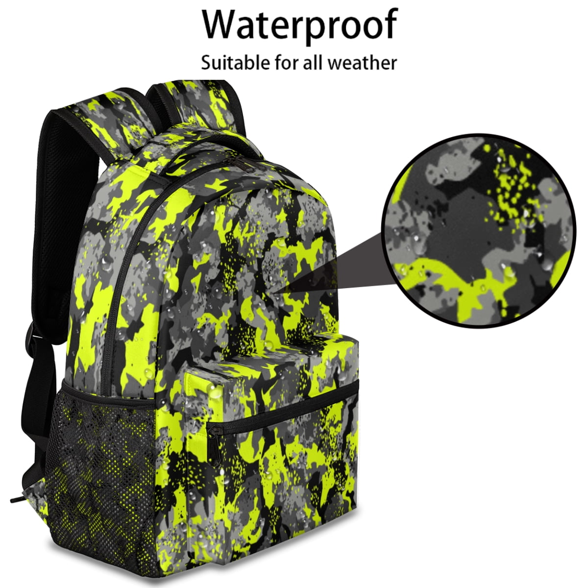 Fluorescent Camouflage Backpack Bookbag for Boys Girl, Laptop Big Book Bag Travel Hiking Camping Daypack Rucksack