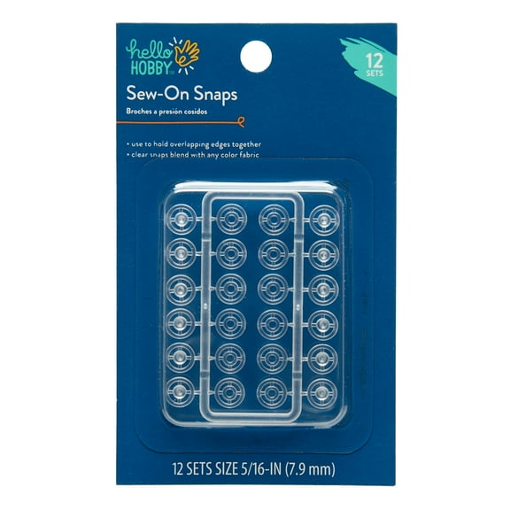 Hello Hobby Sew-On Snaps, Clear, 5/16 Inch (7.9 mm), 12 Count