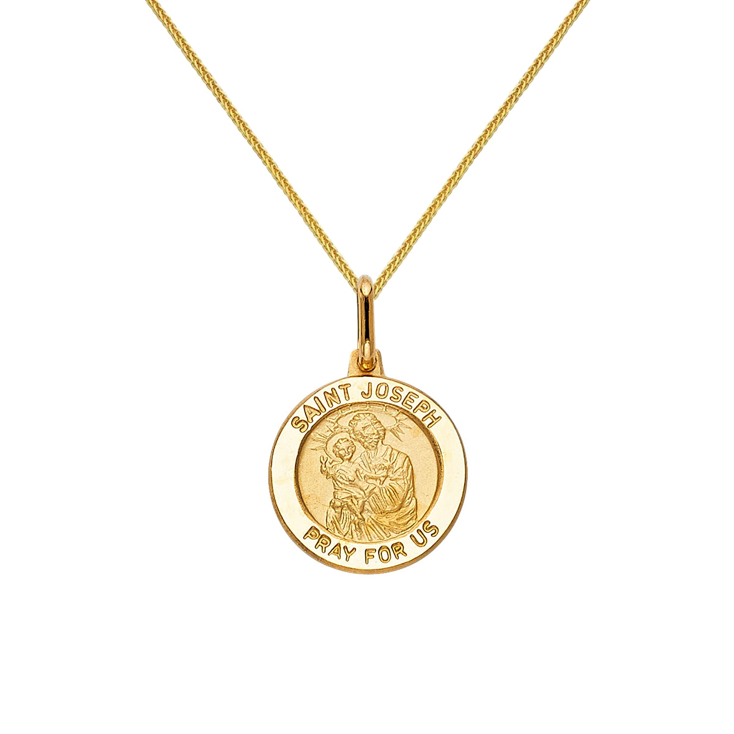 Precious Stars 14k White Gold Saint Christopher Oval Medal Pendant with 0.80-mm Square Wheat Chain 