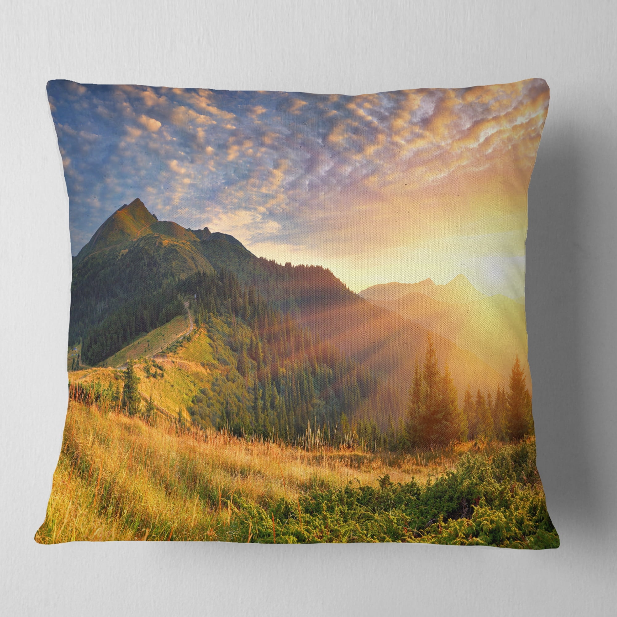 Designart Summer Sunrise Under Thick Clouds - Landscape Photography Throw Pillow - 16x16