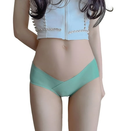 Landzoo Sexy Seamless Ice Silk Panties Bikini Thong Breathable Back Crotch Opening Pouch Briefs Underwear For Women Stylish Flexible Cozy Women Underwear